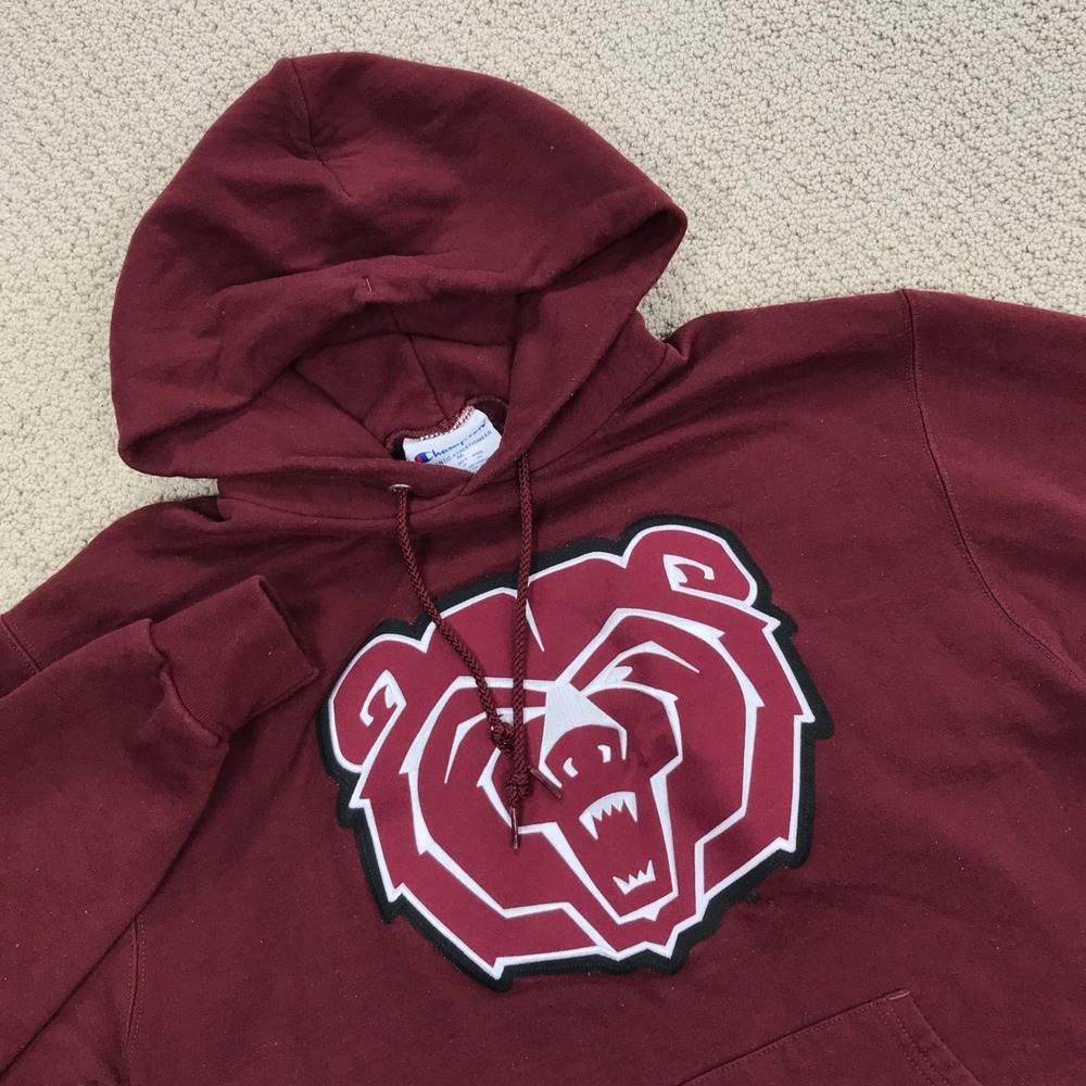 Champion Mens Maroon Bear Graphic Pullover Hoodie Sweatshirt Medium Burgundy